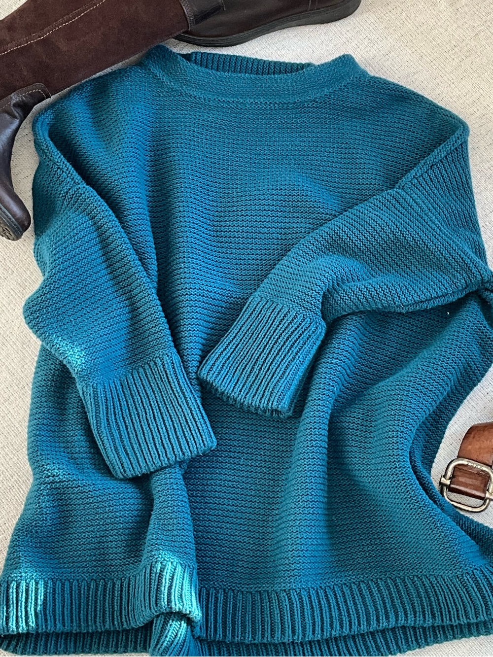 Shannon Passero Teal Oversized Cotton Knit Sweater Size L